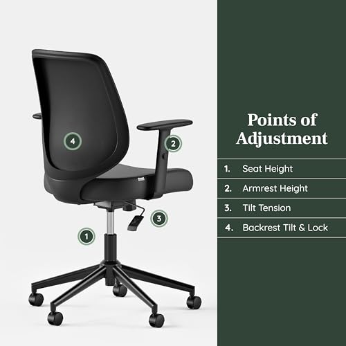 Image of Branch Daily Chair - Vegan Leather Office Chair with Swivel, Lumbar Rest, and Adjustable Armrests - Comfortable Seating for Improved Posture and Productivity - Black | Lumbar Rest and Adjustable Armrests, Comfortable Seating for Improved Posture and Productivity, Black