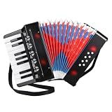 Akkordeon für Kinder und Erwachsene, 17 Tasten 8 Bässe Piano Ziehharmonika, Mit Einstellbare Trageriemen, Musikinstrument für Anfänger Ab 3 Jahre,Schwarz