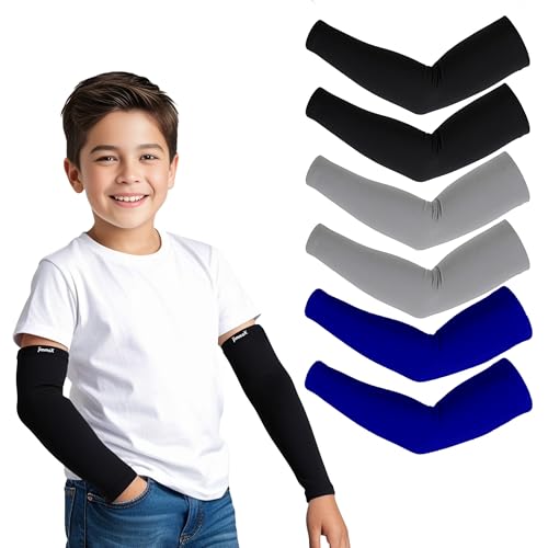Image of Kids Arm Sleeves - Protective Arm Covers for Boys & Girls, Ages 5-13, UV Sun Protection, Perfect for Sports, Cycling, Running, and Outdoor Activities