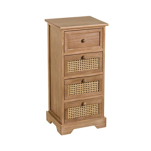 Cajonera marrón de Madera y Mimbre con 4 cajones Vintage de 75x29x35 cm - LOLAhome