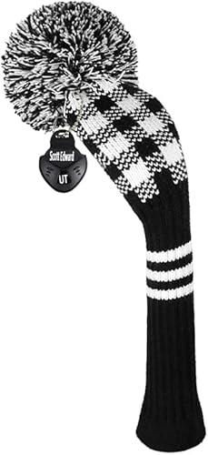 Scott Edward 1 funda de punto con pompones (460 cc)FairwayHybrid(UT), protector de club de golf con etiquetas de números giratorias, suave, portátil