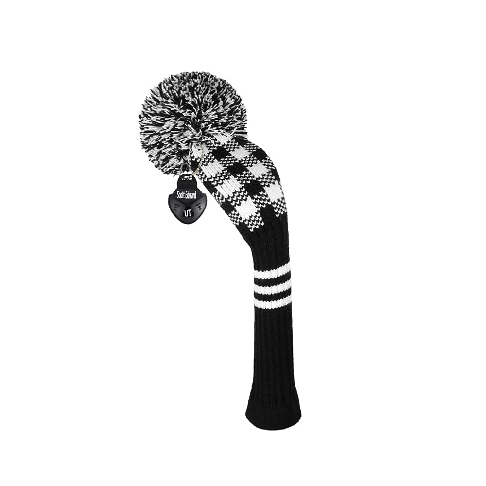 Scott Edward 1PCS Knit Pom Pom Hybrid(UT) Club Protector Golf Club Cover with Rotating Number Tags,Soft,Portable(Black White Gingham) — image 1