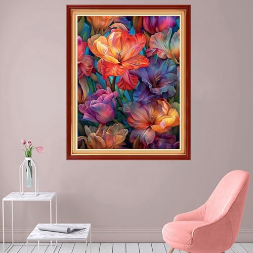 Image of Foxhool Stamped Cross Stitch Kits,11CT Printed Cross Stitch Pattern Full Embroidery Kits for Beginner Needlepoint Kits-Magical Flowers 16x20 inch