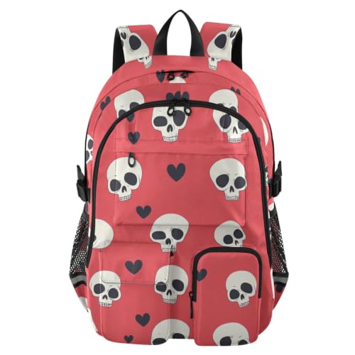 Mochila para portátiles de trabajo y universidad con diseño de calavera roja