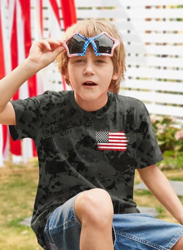 Image of BesserBay Unisex Kids 4th of July American Flag Tee Tie Dye Patriotic Short Sleeve Shirt 6-14 Years