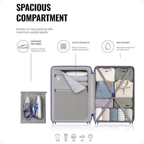 Image of SNITCH Blink Large Size Silver Polycarbonate Hard Travel Suitcase - Large Trolley Bags & Luggage with 8 Wheels, Premium Lock, Wet & Dry Pouch & Free Shoe Bag