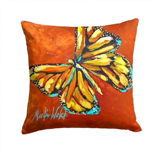 Caroline's Treasures MW1339PW1414 Monarch Butterfly Fabric Decorative Pillow Machine Washable, Indoor Outdoor Decorative Pillow for Couch, Bed or Patio, 14Hx14W
