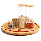 Securox Lazy Susan Giratorio de Bambú 25 cm, Bandeja Decorativa para Mesa, Bandeja De Madera, Especiero y Botanero, para...