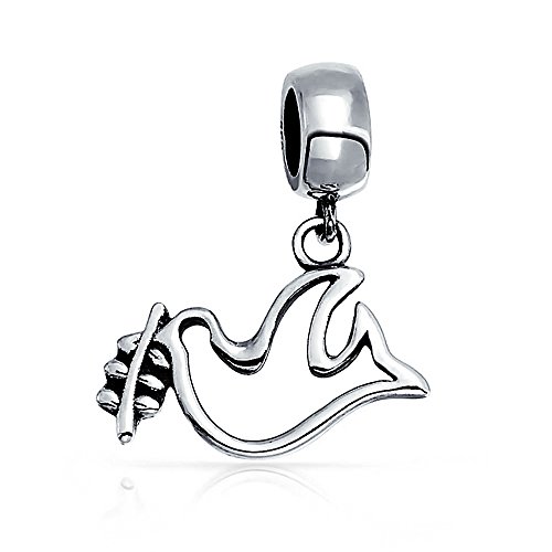 Charm de paloma de la paz en plata de ley 925 con rama de olivo para pulsera europea de mujer