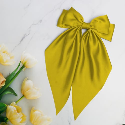 Lazos grandes para cabello de mujer, lazos amarillos miniatura 5