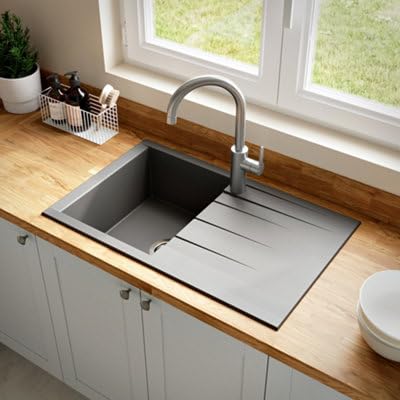 Évier de cuisine résine gris GoodHome Keluak 1 bac encastrable avec égouttoir - 4