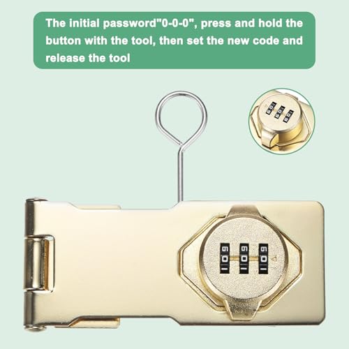Image of M METERXITY 2-Pack Keyless Combination Lock, 4.3 inch Zinc Alloy Mechanical Password Twist Knob Hasp Locks Latch, 90 /180 Degree Barn Door Lock for Cabinet /Closet /Garage /Drawers /Garden [Gold]