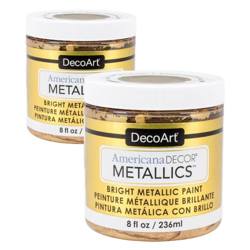 Decoart Americana Decor Metallics 24K Gold Paint - 2 Pack 8Oz Metallic 24K Gold Acrylic Paint - Water Based Multi Surface Paint For Arts And Crafts, Home Decor, Wall Decor, Gilding Paint With E-Book #TOP1