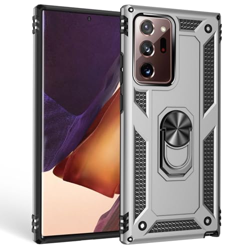 NALIA Ring Case Compatible con Samsung Galaxy Note 20 Ultra Funda, Carcasa con 360° Anillo Rotacion, Hardcase Cover & TPU Silicona Bumper, Estuche Rigida para Soporte de Coche Magnético, Color:Plata