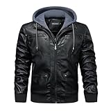 WULFUL Men's Leather Jackets, Faux Leather Jacket for Men Lapel Zip-Up Slim Fit Coat