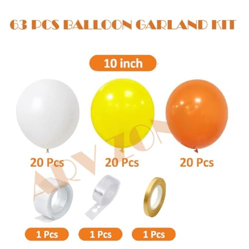 Image of ARV ZONE Orange Yellow White Balloon Arch Kit, 63 pcs Orange Balloons Garland Kit for Birthday Wedding Anniversary Baby Shower Valentine Welcome Party Decoration (Orange Yellow Multi Theme Garland)