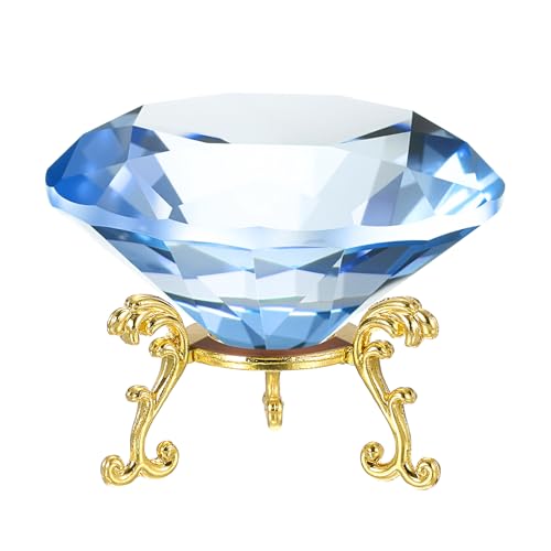 Presse-papiers en cristal diamant PATIKIL 80mm bleu clair avec socle doré pour bureau