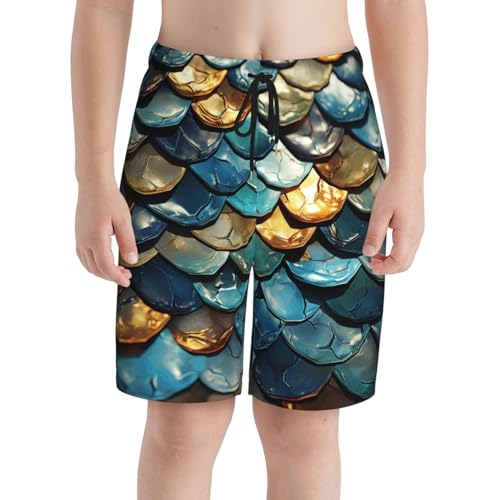 Boys Swim Trunks Beach Shorts Summer Surf Kids Youth Bathing Suits, Dragon Scale Cool Art3