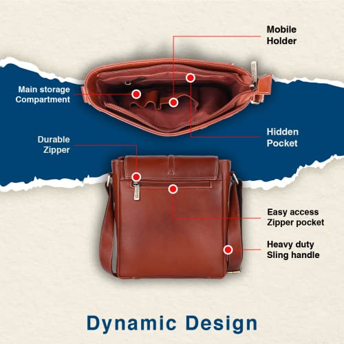 Image of HAMMONDS FLYCATCHER Unisex Genuine Leather Tan Sling Messenger Bag(SB1161TN)
