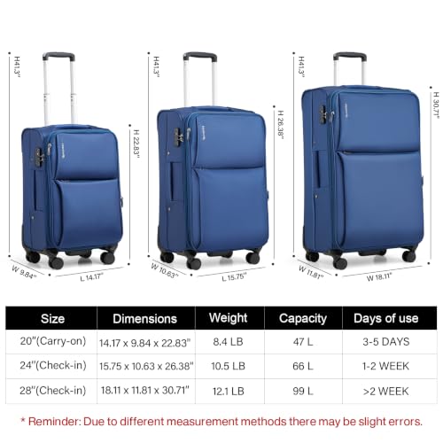 Image of Hanke Luggage Set, 3 Piece 20 /24 /28 Inch Suitcases with Garment Compartment