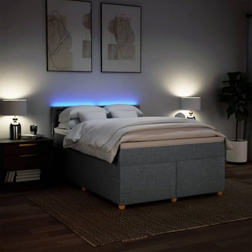 Festnight Boxspringbett 160x200 mit matratze und led Bett 160x200 mit matratze und lattenrost Bett mit Topper &Matratze -Hellgrau-160 x 200 cm
