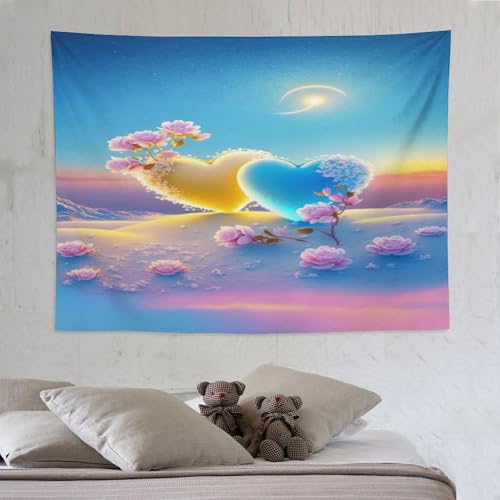Tapisserie murale grand format imprimée motif jaune et bleu PAZZK 150x200