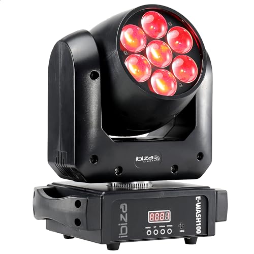 Ibiza - E-WASH100 - Lyre Spot ZOOM + WASH à 7 LEDs RGBW 4-EN-1 multicolore- 14/16 canaux DMX -...