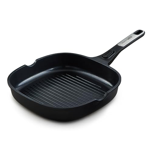 Berghoff Phantom Nonstick Ceramic Square Grill Pan 10.25in Detachable Handle Recycled Cast Aluminum CeraGreen Non-Toxic Coating Induction Pan Oven-to-Table Cookware Full Disk