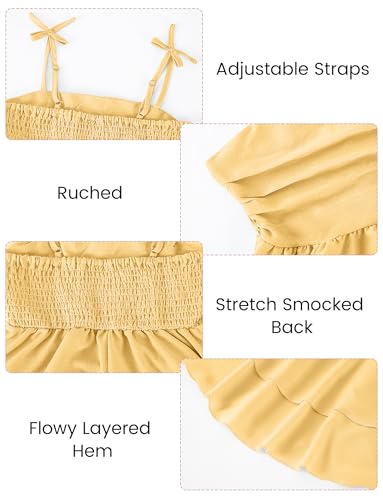 Happy Cherry Girls Spaghetti Strap Smocked Dress Layered Beach Sundress A-Line Midi Dresses 8-12 Years4