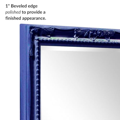 Image of Howard Elliott Collection Queen Ann Rectangular Glossy Navy Wall Mirror, Rectangle Hanging Wood Framed Vanity Mirrors for Home Decor, Living Room, Bathroom, Bedroom, or Hallway, 24 x 36 Inch