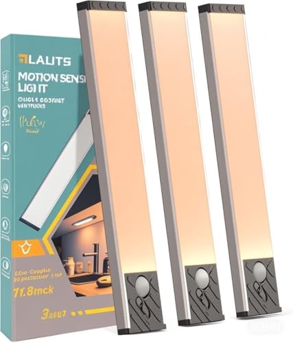 Image of Under Cabinet Lighting, Equipped with Motion Sensor, Rechargeable Battery Operated，3-Level Adjustable Brightness, 3 Pack Magnetic Under Counter Lights for Kitchen, Warm Light 11.8 inch