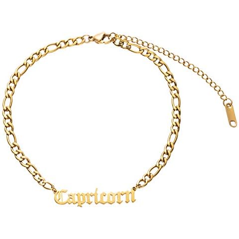 Zealmer 18K Gold Plated Stainless Steel Old English Zodiac Letter Anklet Birthday Gift Gold Cover