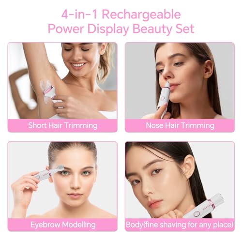 Electric Razor for Women, 4-in-1 Bikini Trimmer & Body Shaver for Nose Hair Face Eyebrow Arms Legs Armpit Underarm Pubic Area, Rechargeable Wet/Dry Painless Hair Removal - Image 4