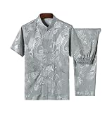 Chinese Traditional Men Dragon Print Tang Suit Short Sleeve Shirt Taichi Uniform Wushu Loose Male Ku