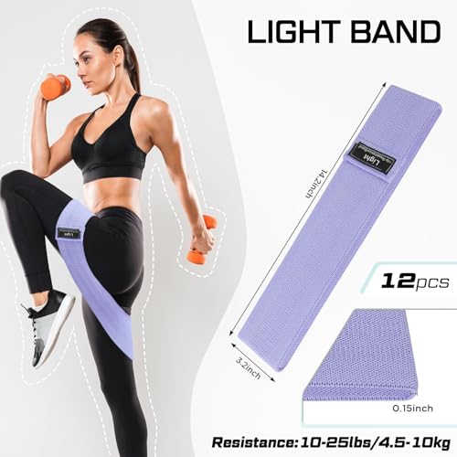 Image of 12 Pcs Fabric Resistance Bands for Working Out Non-Slip Booty Exercise Loop Bands for Women Men Glutes Hip Thigh Butt Yoga Pilates Fitness Gym, Light Medium Heavy