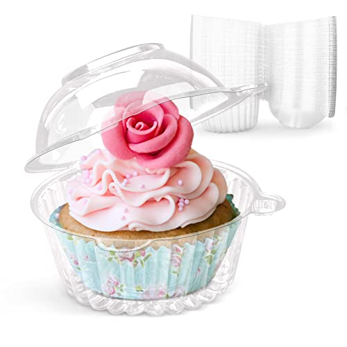CROWNSHOP 100 Pack Cupcake Containers Individual 5.5 Inch Cupcake Boxes Single for Home Baking Clear Plastic Cupcake Holder with Lids for Party Wedding Birthday Baby Shower Holiday Picnic