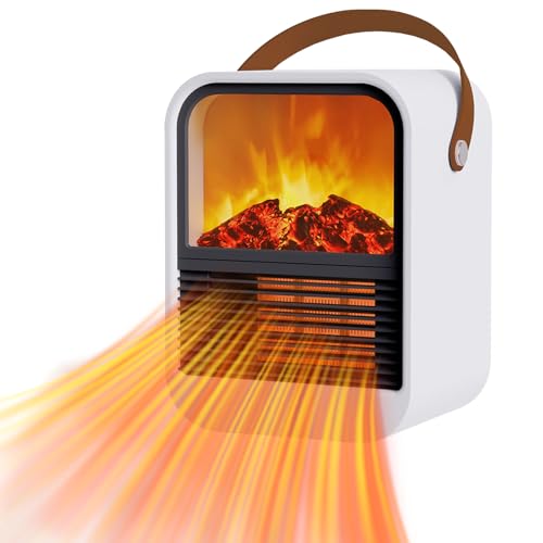 FainFun Chauffage Soufflant Ceramique, 1000W Chauffage d'Appoint Soufflant Céramique, Conception Anti-basculement, Mini Radiateur Soufflant Electrique pour la Chambre, Le Salon, Le Bureau (Flamme)