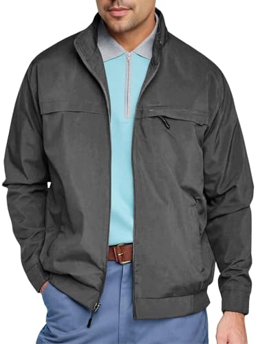 Runcati Men's Lightweight Full Zip Jackets Golf Stand Collar Bomber Jacket Casual Windbreaker Outwear2