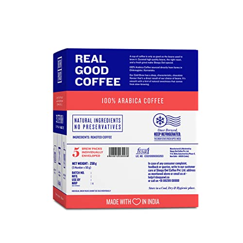 Sleepy Owl Original Cold Brew Coffee Bags | Set of 5 Packs - Makes 15 Cups | Easy 3 Step Overnight Brew - No Equipment Needed | Medium Roast | 100% Arabica | Directly Sourced From Chikmagalur
