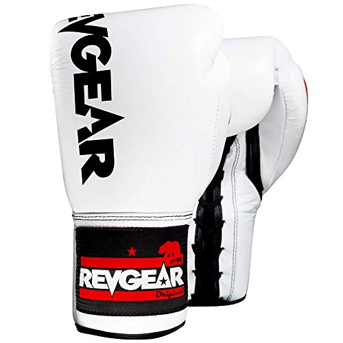 Revgear F1 Competitor Pro Lace Boxing Glove | Premium Leather | Lace-up (White, 10 OZ)