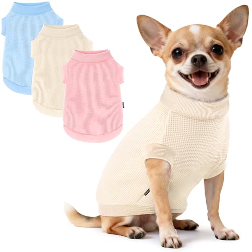 Image of 3 Pack Dog Shirt for Small Supplies Functional Waffle Dog Clothes Warm Soft Sweatshirt Outfit for Dogs Cats Pet Apparel