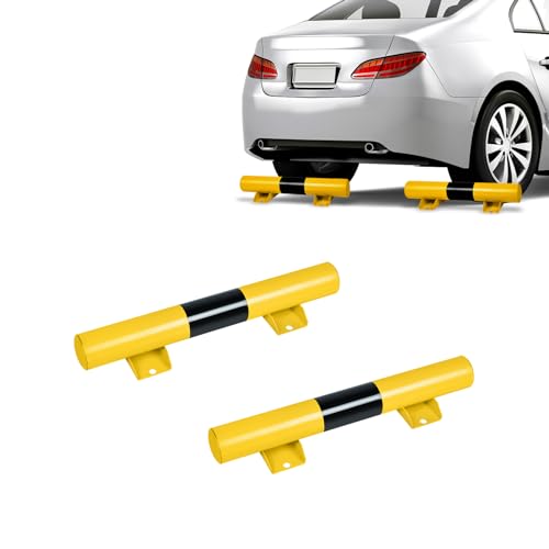 UISEBRT Tope de garaje Anfahrschutz Radstopp-Limitación de aparcamiento de acero Asistente de estacionamiento Tope de rueda para estacionamientos comerciales, privados, garajes, Negro-Amarillo