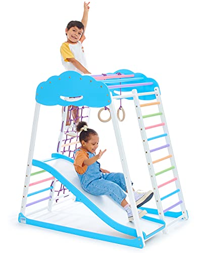 Indoor Playground Toddler Climber Slide – Kids Jungle Gym Playset – Activity Toddler Climber Structure – Play Gym Swedish Ladder - Climbing Play Set – Adventure Dome Slide Set – Sportwood-Cloud