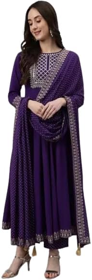 DREAMANGEL FASHIONWomen Viscose Rayon Anarkali Kurta Palazzo Dupatta Set
