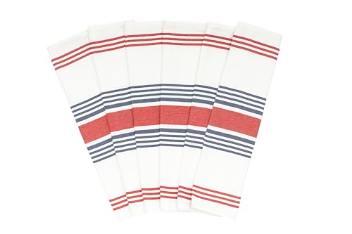 Red White and Blue Cotton Kitchen Towels, 6-Pack