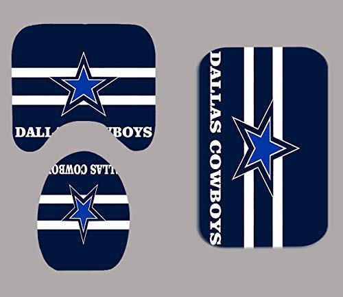 Camille&Andrew 4Pcs/Set Navy Blue White Stripe Texas Star Shower Curtain, American Sports Athlete Football Bathroom Decor, Waterproof Fabric Bath Curtain Non-Slip Bath Rugs Soft Toilet Carpet, Style 4 #TOP3