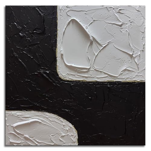 zoinart Hand Painted Black and White Textured Wall Art, Contemporary Minimalist Artwork, Abstract Canvas Wall Art Home Decorations for Living Room Bedroom 24L x 24W