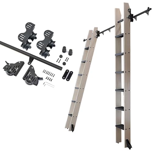 Kit binario scorrevole adjuble, binario in metallo nero e rullo da pavimento per biblioteca, loft e uso domestico, sistema retrattile 100-600 cm (scala non inclusa) - Design salvaspazio