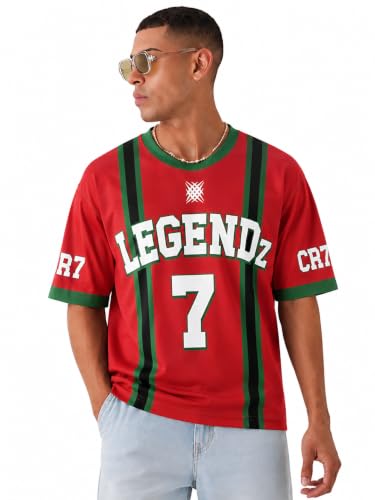 Image of LEOTUDE Men's Graphic Printed Oversized Jersey | Sports & Gym Wear | Half Sleeve Round Neck | Casual Streetwear | Loose Fit T-Shirt for Men's (Color : Green)