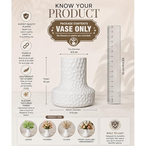 Image of Divyakosh Small White Decorative Plastic Vase for Home Decor, Living Room | Flower Vase for Center Table, Shelf, Bedroom & Office Decoration | Home Decoration Items | Decorative Pots for Flowers |